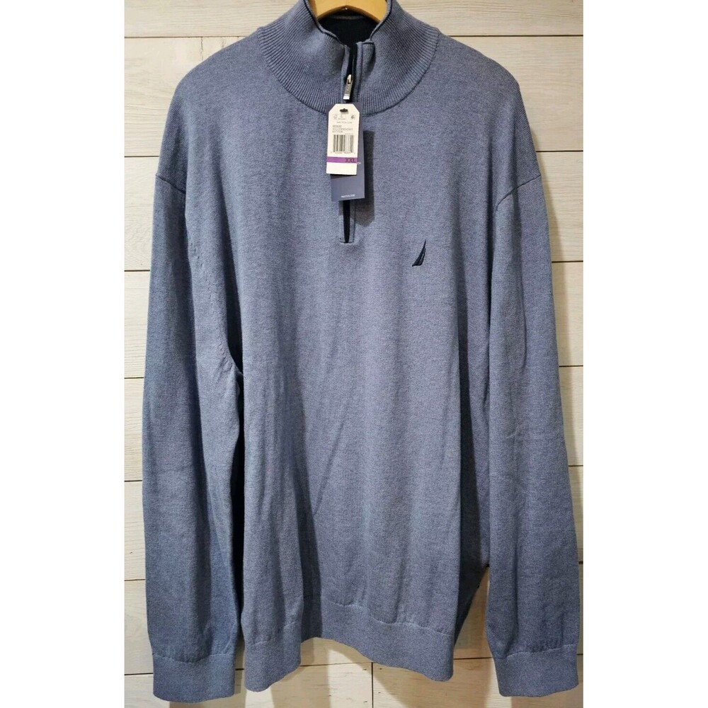 NWT Nautica Men's Dpandchorht Blue Pullover Sweater 1/4 Zip Size XXL